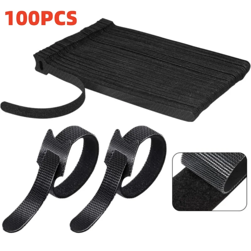 100pcs Releasable Cable Organizer Ties Mouse Earphones Wire Management Nylon Cable Ties Reusable Loop Hoop Tape Straps Tie