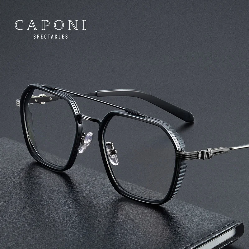 CAPONI Eyeglasses For Men Anti Blue Ray Discoloration Optical Glasses Clear Vision High Quality Alloy Full Frame Glasses BF9026