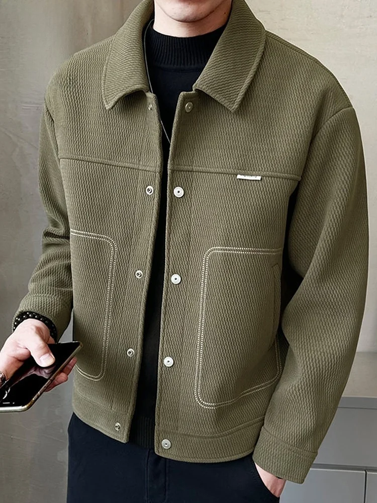 

Pure Color Woolen Jaet Men's Spring New Sle Casual Lapel Coat Busin Casual Men's Jaet Loose Fit Long Sve