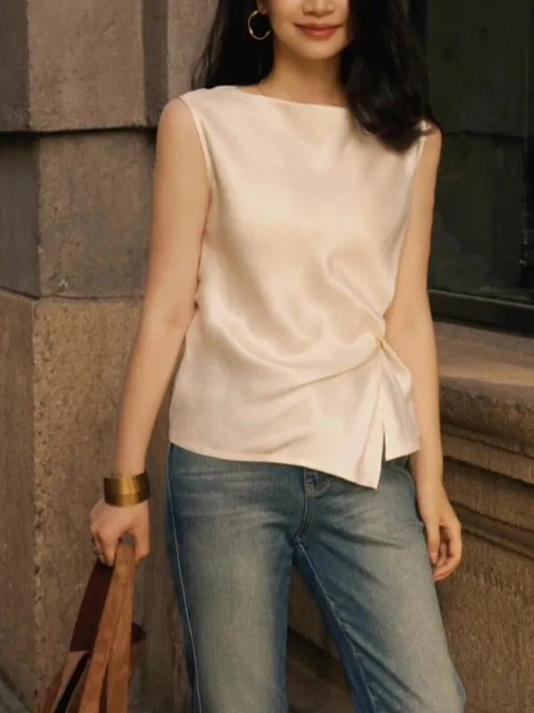 

Slim Fit Comfortable Casual Sleeveless Top Trendy Ageless Women's Fashion Outerwear T-Shirt Korean Style Straight Cut