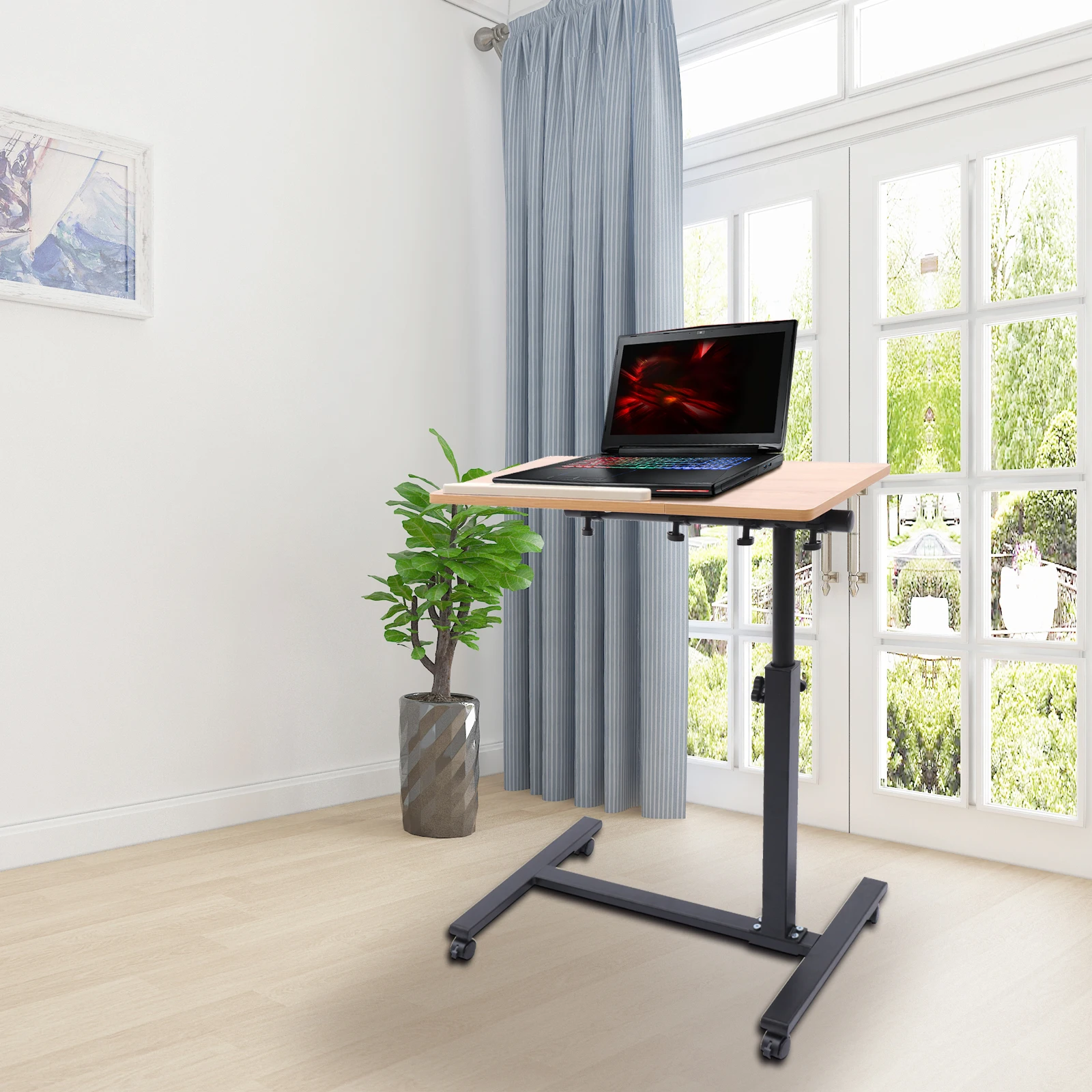 Laptop Table Lap Desk for Laptop, 360° Rotation Mobile Rolling Desk Computer Cart Rolling 58-90cm Height Adjustable