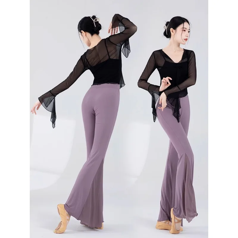 

Modern dance training suit, women's top, micro flared fishtail pants, classical dance mesh long clothes