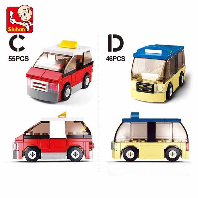 Sluban Building Block Toys Mini Builder Set City Vehicles B0598 Bus Train Taxi Subway Compatbile With Leading Brands