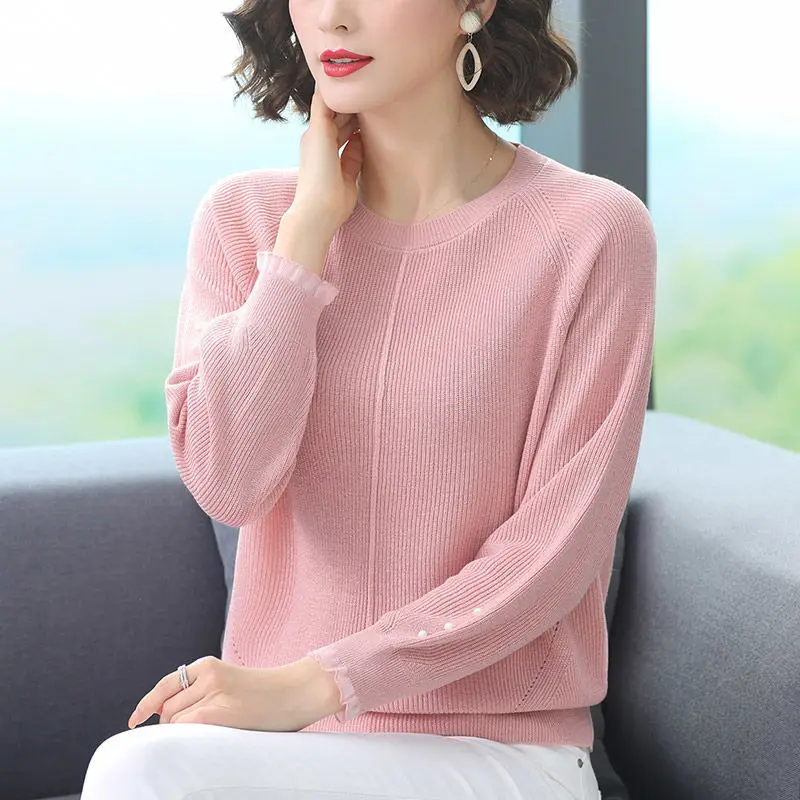 Autumn Winter Lantern Long Sleeve Women\'s Spring Autumn Pullover Solid Color Sweater Knitted Casual Elegant Fashionable Tops