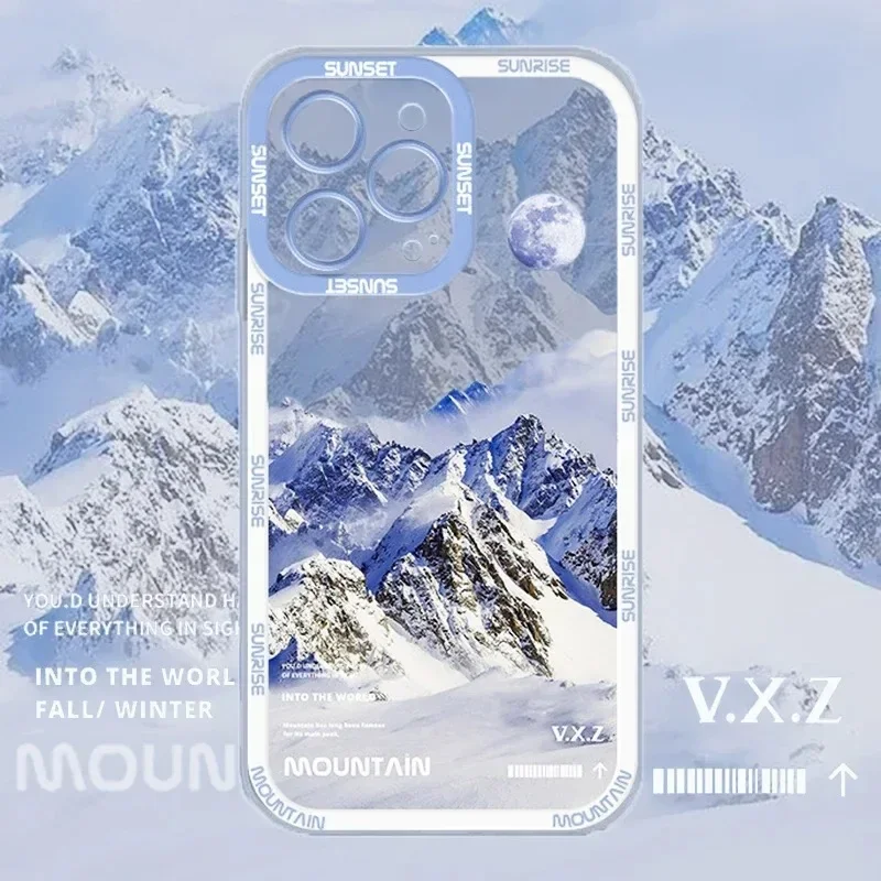 غروب الشمس سنو ماونتن فيو حافظة شفافة لهاتف آيفون 17 Air 16 15 14 13 12 11 Pro Max Plus XR 8 7 SE 2020 غطاء سيليكون مقاوم للصدمات #3