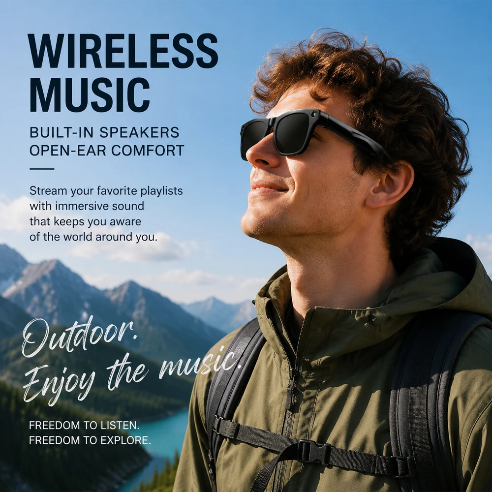 8MP Video Recording Smart Glasses Wireless Call Object Recognition Audio Recording Outdoor Translation Sunglasses