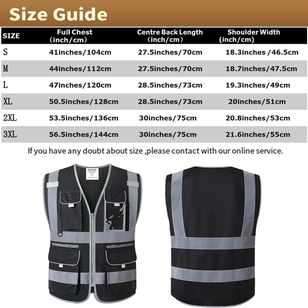 Knarpardar 9 Multi-Pockets Black Safety Vest Reflective with Pockets and Zippers Construction Reflective Work Vest For Men