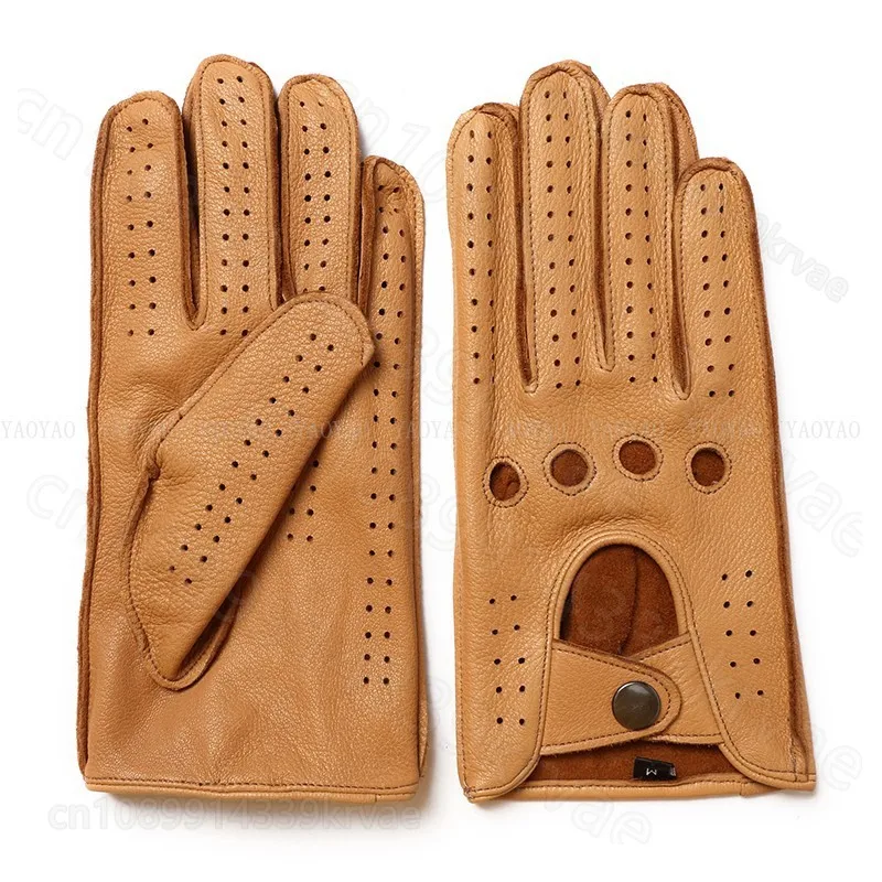 Fashion Accessories Male Spring Genuine Leather Glove Men Real Sheeskin Black/Brown Thin Luva Driving Riding Motorcycle Gloves