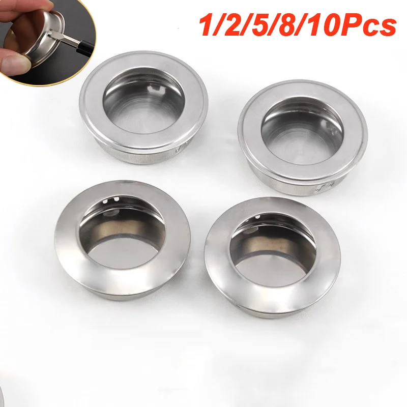 

1/2/5/10Pcs Stainless Steel Flat/Sloped Door Handles Round Recessed Flush Pulls Finger Insert Sliding Door Drawer Handles Pulls