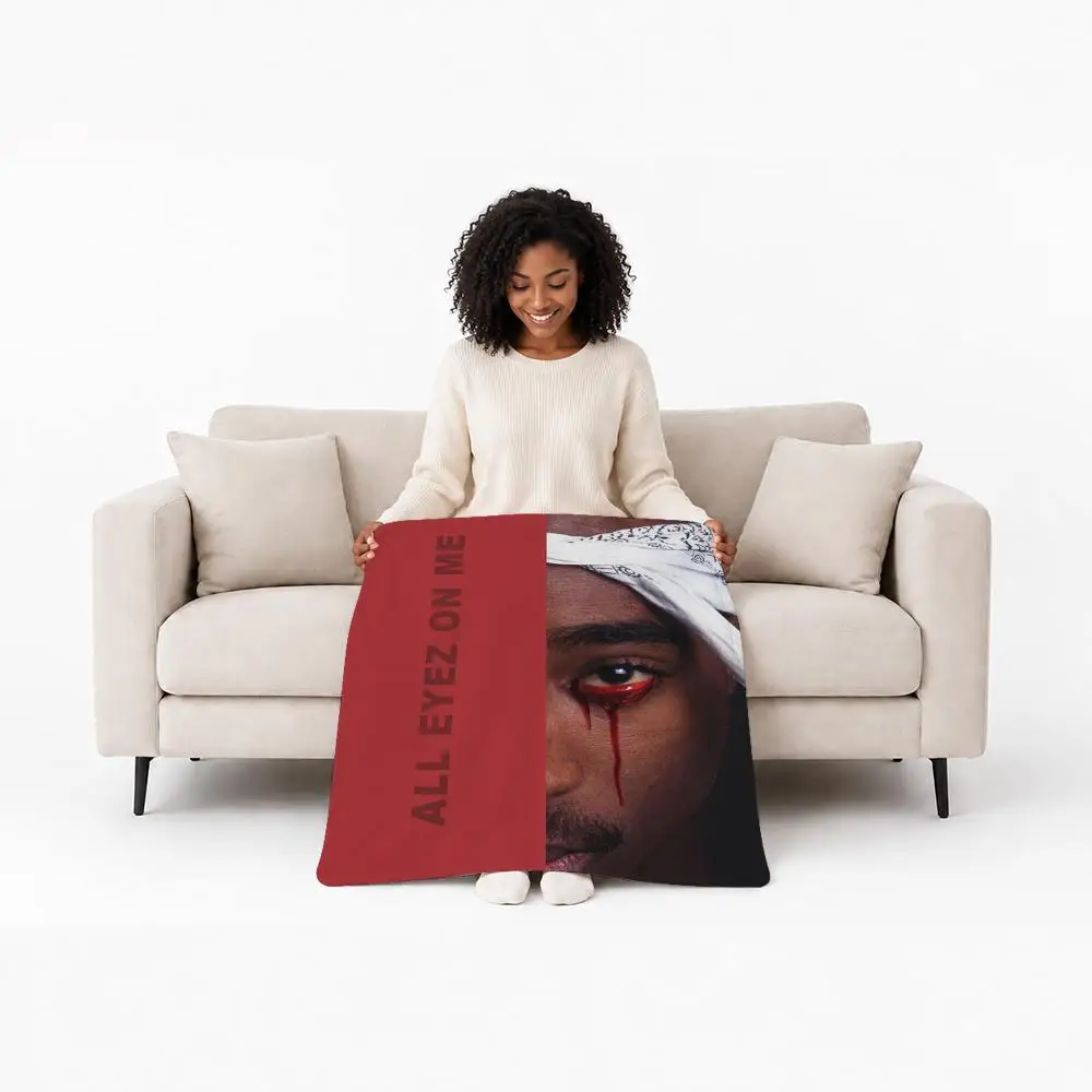 Iconic Rapper Tupac Shakur Throw Custom Printed Flannel Fleece Blanket for Sofa Bed Office Travel & Camping