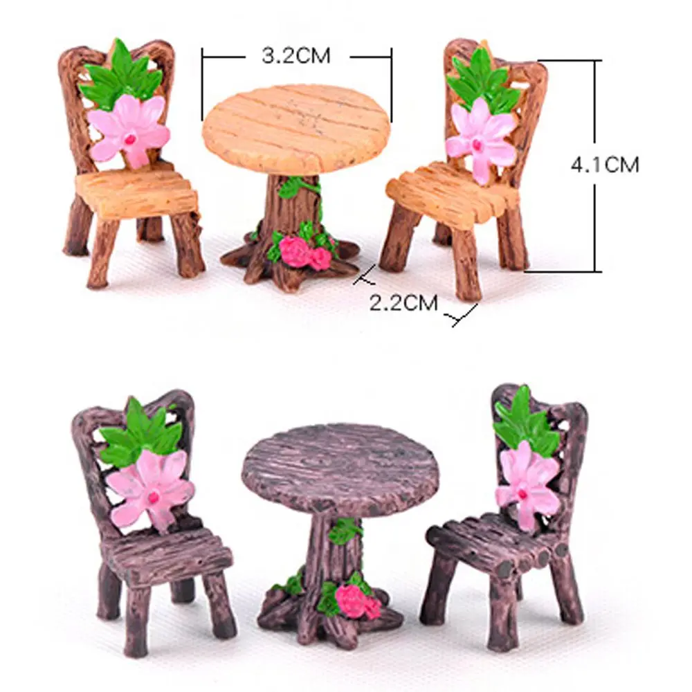 3pcs Table Chairs Miniature Set Mini Fairy Garden Furniture Ornaments Kit for Dollhouse Accessories Home Micro Landscape