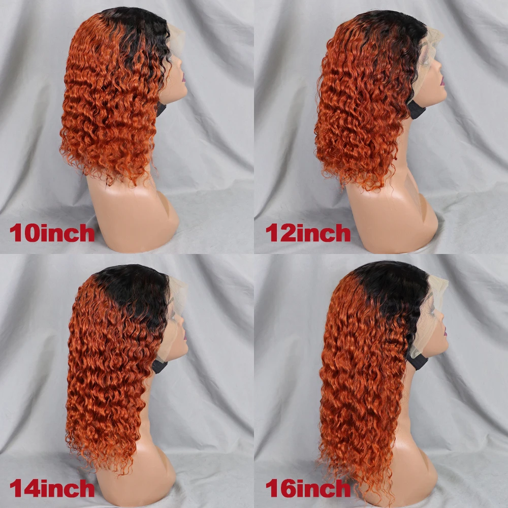 Perucas do cabelo humano do Bob da onda da água para mulheres negras, 13x4 laço frontal, densidade 200%, encaracolado brasileiro, preplucked, 1BT350