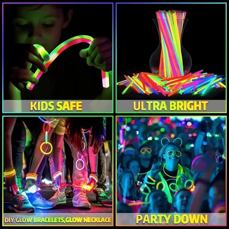 10/100 pçs varas de fluorescência festa multicolorido brilhante vara brilhante luz colorida dobrável brilho pulseira fluorescência química