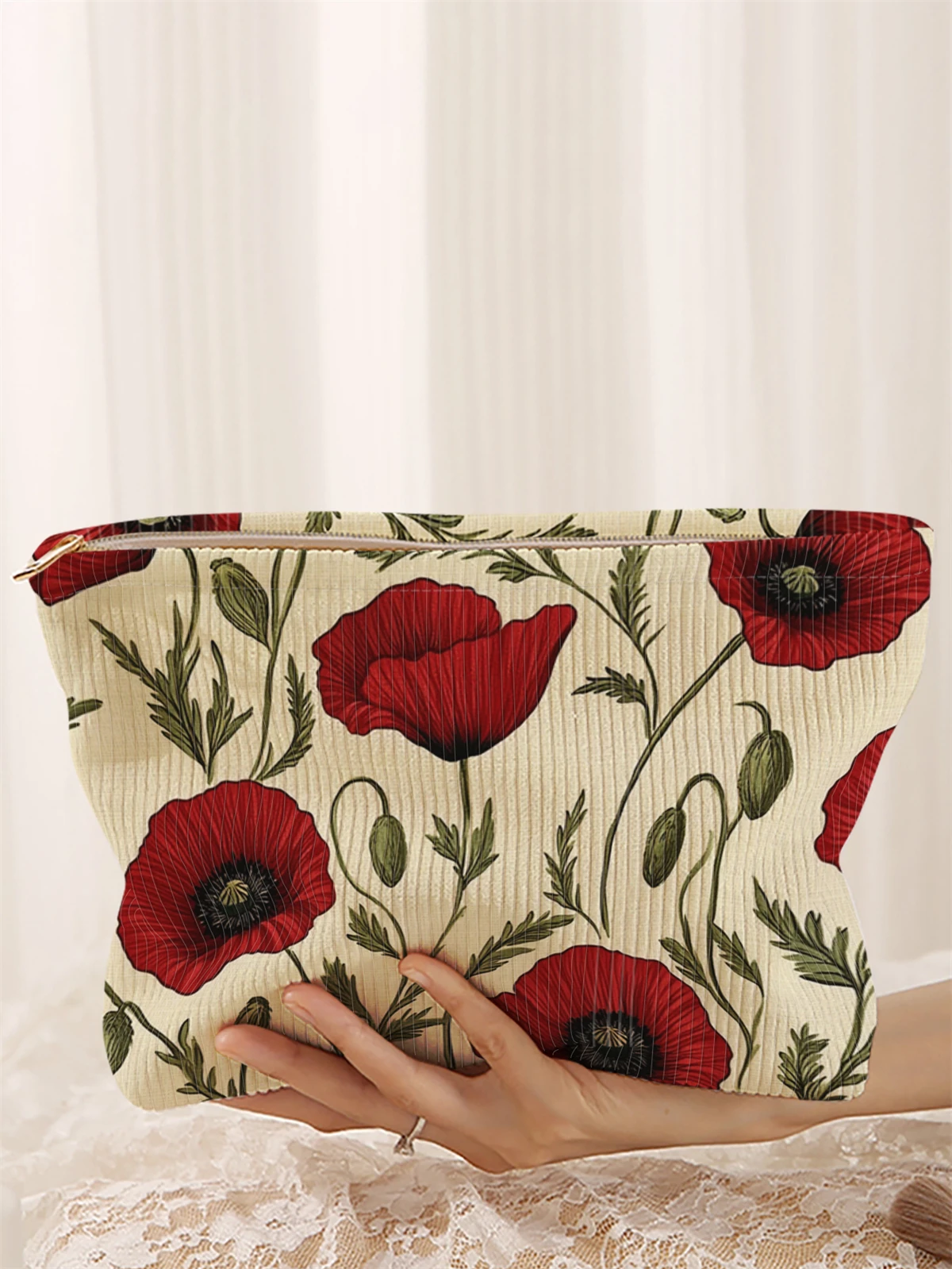 

Вельветовая косметичка с цветочным узором, легкая коробка для хранения косметики на молнии, многофункциональная сумка с подкладкой