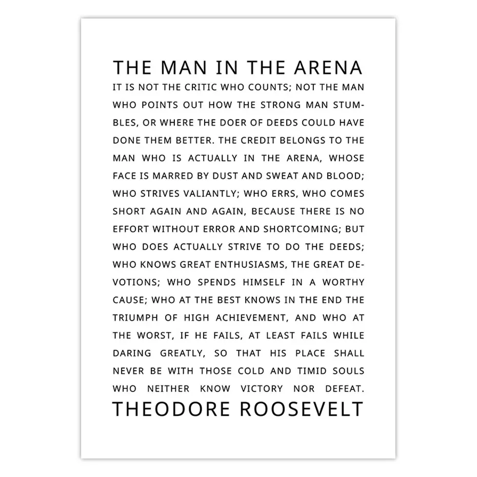 Quotes Posters and Prints The Man in the Arena Motivational Inspirational Quotes Office Decor Dorm Daring Greatly Home Decor