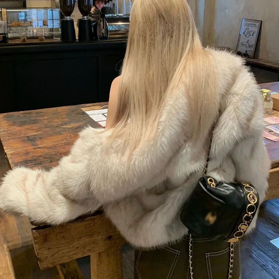 2025 Luxury Brand Autumn Winter Fur Coat Women Short Lazy Wind Fox Fur Jacket Cropped Fluffy Casaco De Pele Feminino