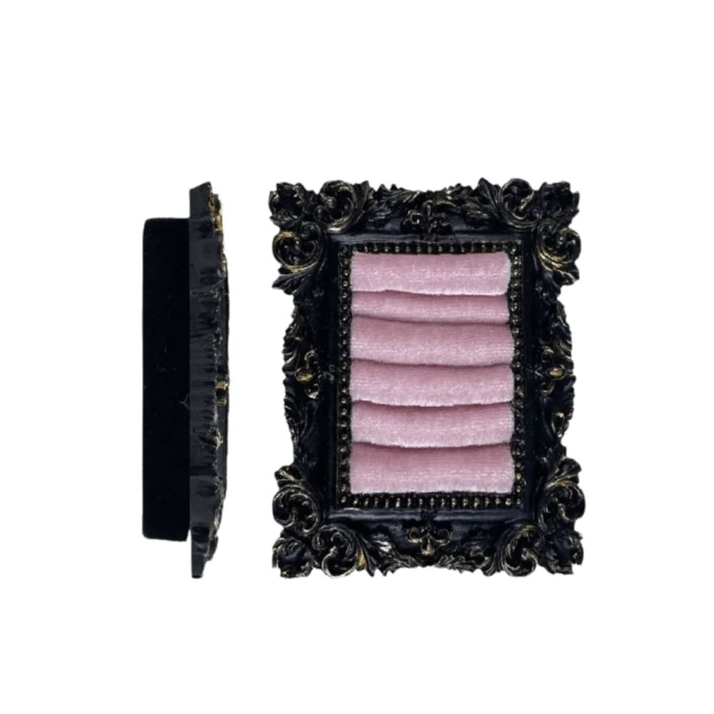 

Black Golden Photo Frame Jewelry Display Stand Gothic Dark Style Velvet Ring Display Holder Vintage Baroque Design