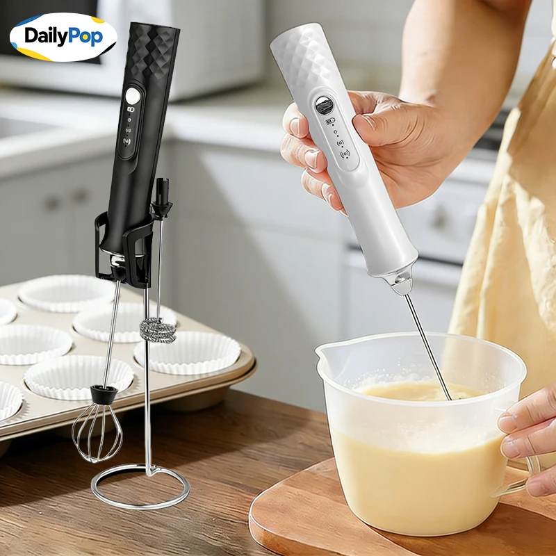 

Вспениватель молока с подставкой | Перезаряжаемый, USB-зарядка, беспроводной | Пеногенератор с 3-мя шматочками для выпечки кофе, подарки для любителей кофе