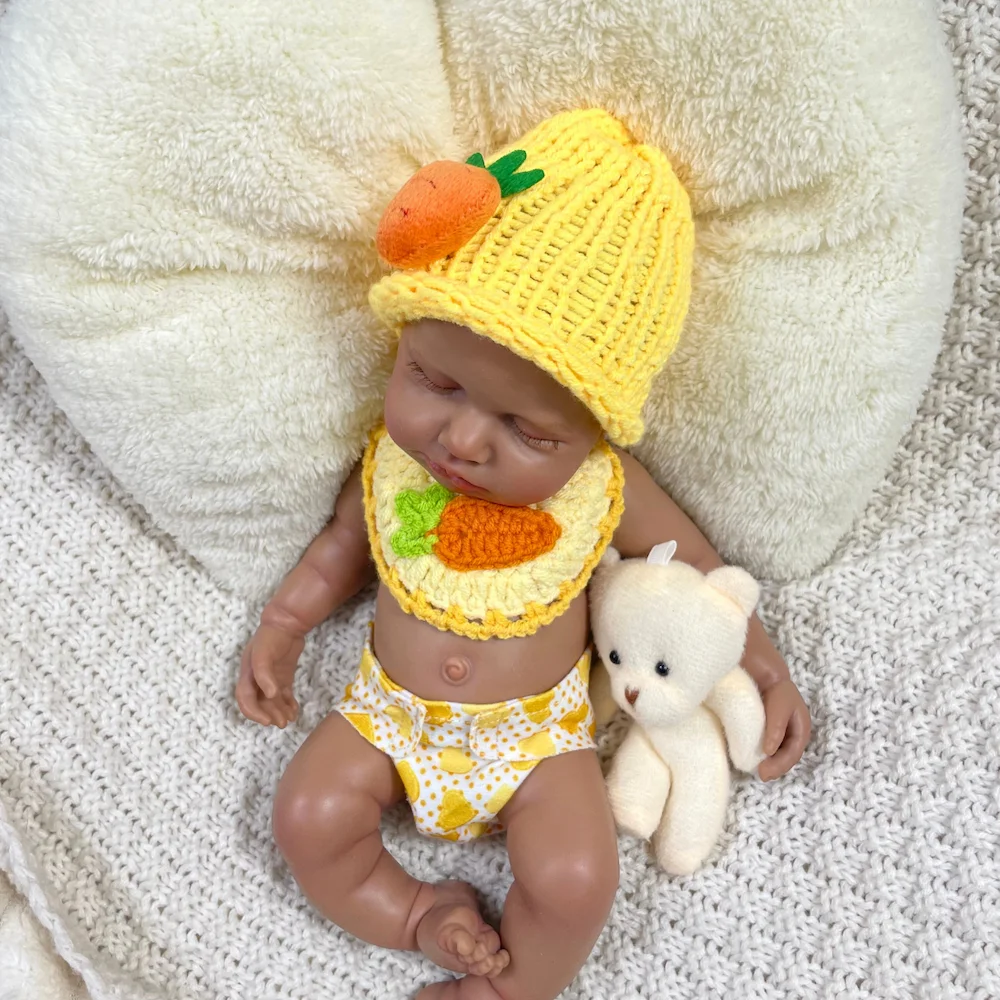 دمية أطفال صغيرة مقاس 12 بوصة من السيليكون بالكامل تولد من جديد من الجلد الأفريقي الأمريكي الداكن LouLou دمية سيليكون للفتيات أو الصبي هدية الكريسماس