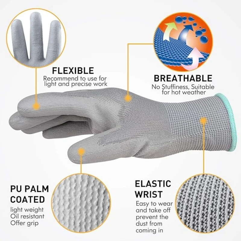 12Pairs Nitrile Coated Safety Work Gloves Non-Slip Durable Work Gloves for Construction Industrial Repair Gardening Yard Farm