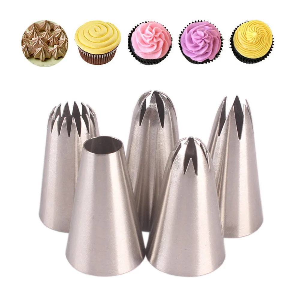 5Pcs/lot Icing Piping Pastry Nozzles Tips For Cakes Fondant Decor Confectionery Flower Cream Nozzle Kitchen Gadgets