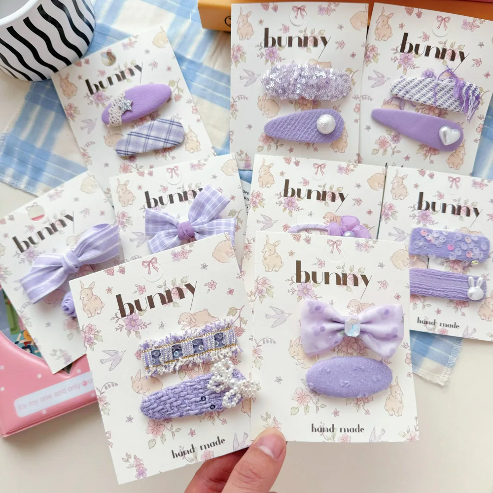 

2pc Lavender Floral Prints Tartan Snap Hair Clips Baby Cotton Hairpins Kids Plaid Printed Barrettes Pearl Girls Hair Accessories