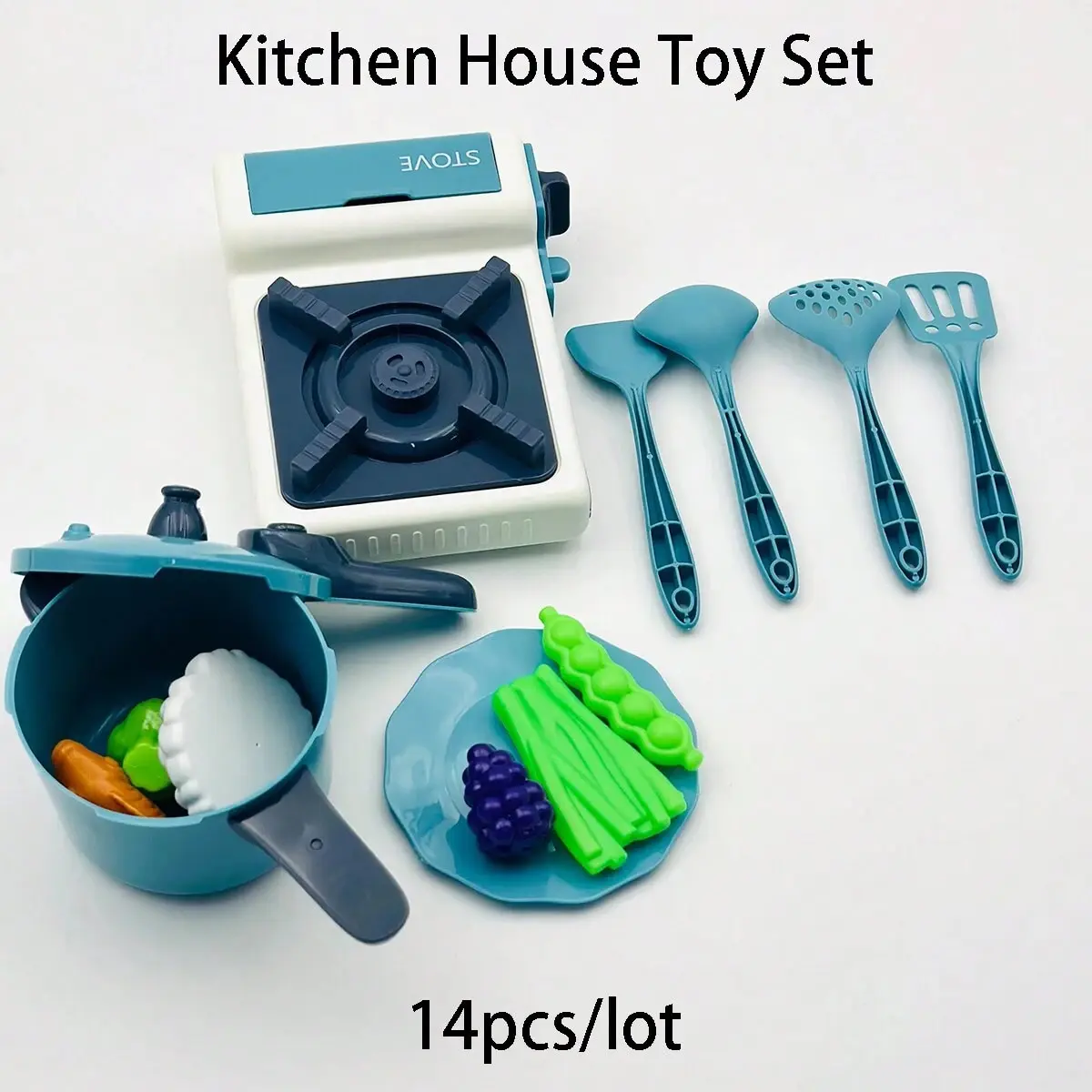 14Pcs Kids Kitchen Pretend Play Set Toys Tableware Simulation Cooking Play House Toy For Children