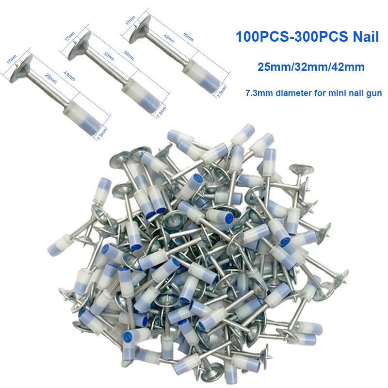 300PCS/200PCS/100PCS Round Nails Manual Fire Round Nail Gun Fixed Peg Nails 25mm/32mm/42mm Diameter 7.3mm For Mini Nail Gun