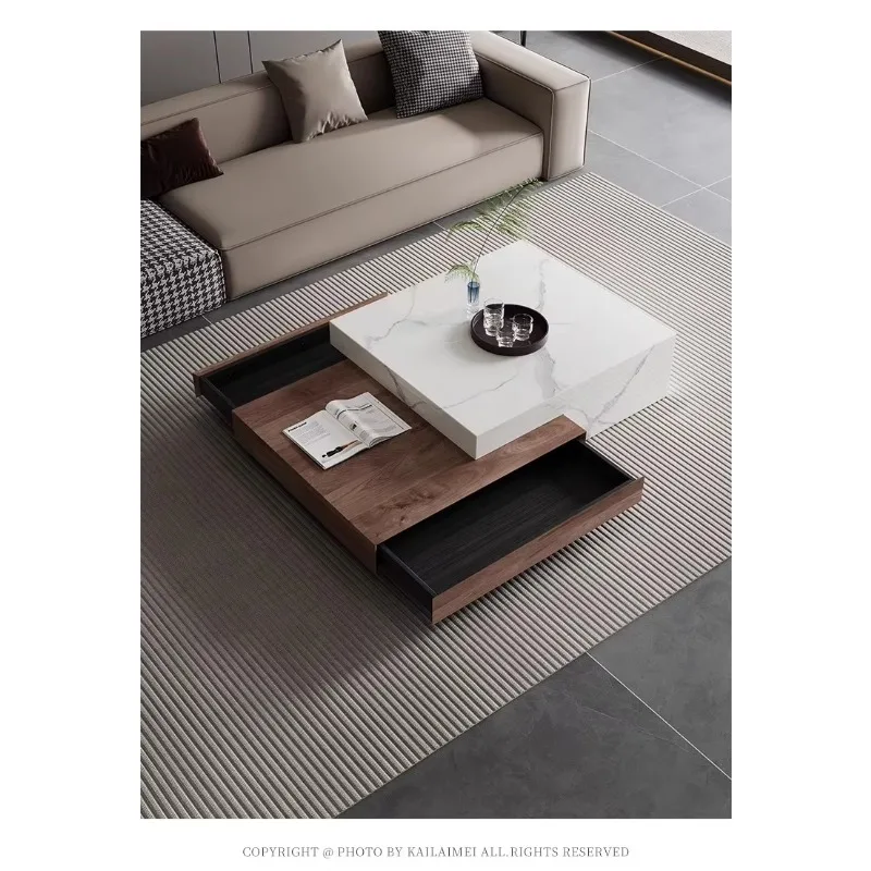 Italian Minimalist Design Coffee Table Creative Suspended Style Wood Finish for Large Spaces Home Decor Made From Stone
