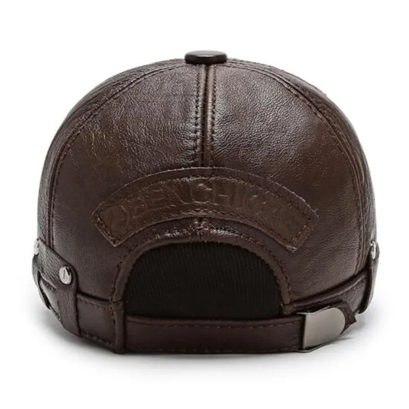 Autumn Winter Men\'s Warm Cowhide Leather Baseball Cap Cold Proof Earmuffs Hat Men Natural Leather Caps Snapback Cap Brands Hats