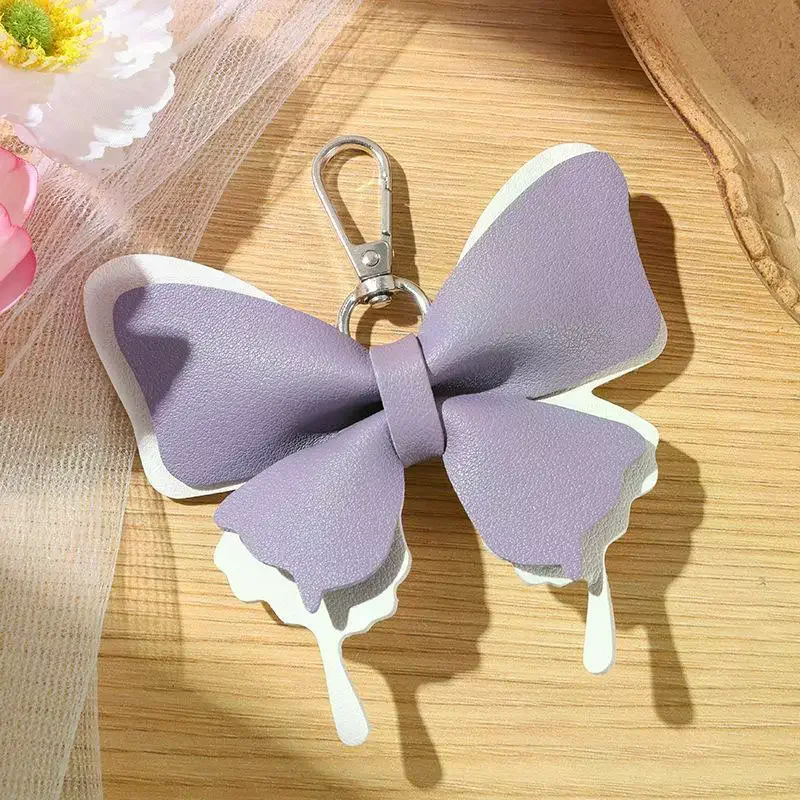 1Pcs Butterfly Leather Keychain Handcrafted Double-Layer Wing Pendant Vintage Style Decor for Car Key Bag Gift for Women