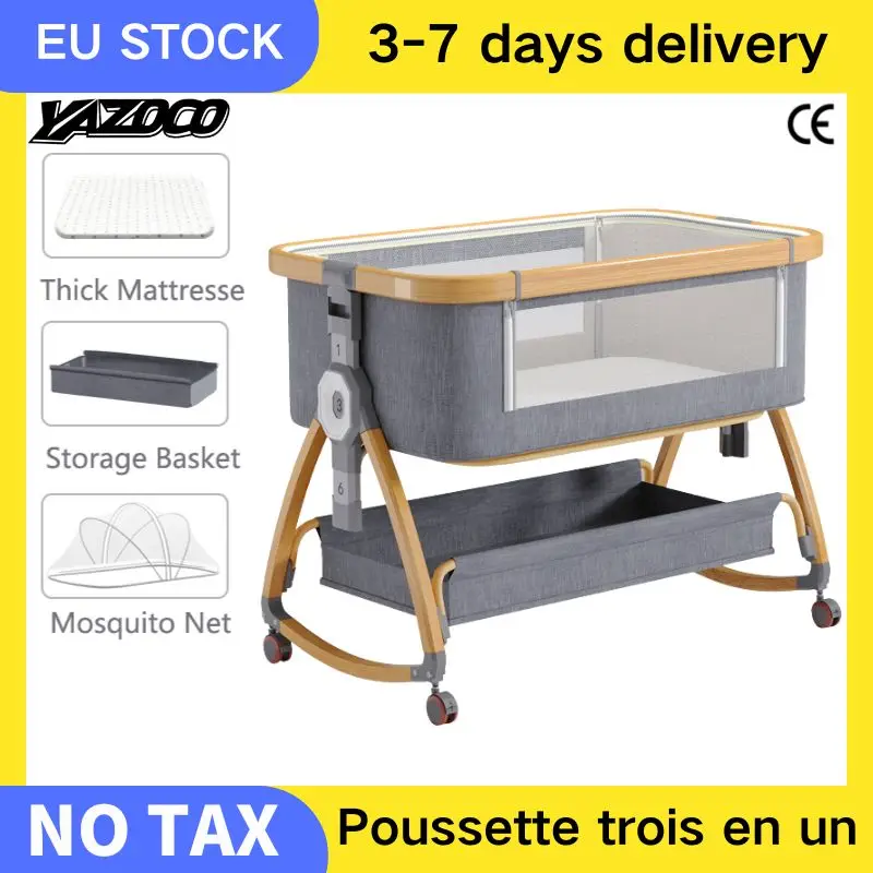 Cuna para bebé 3 en 1, cama para bebé, mesita de noche, parque infantil para bebés de 0 a 3 años, plegable y de elevación multifunción con mosquitera y rueda