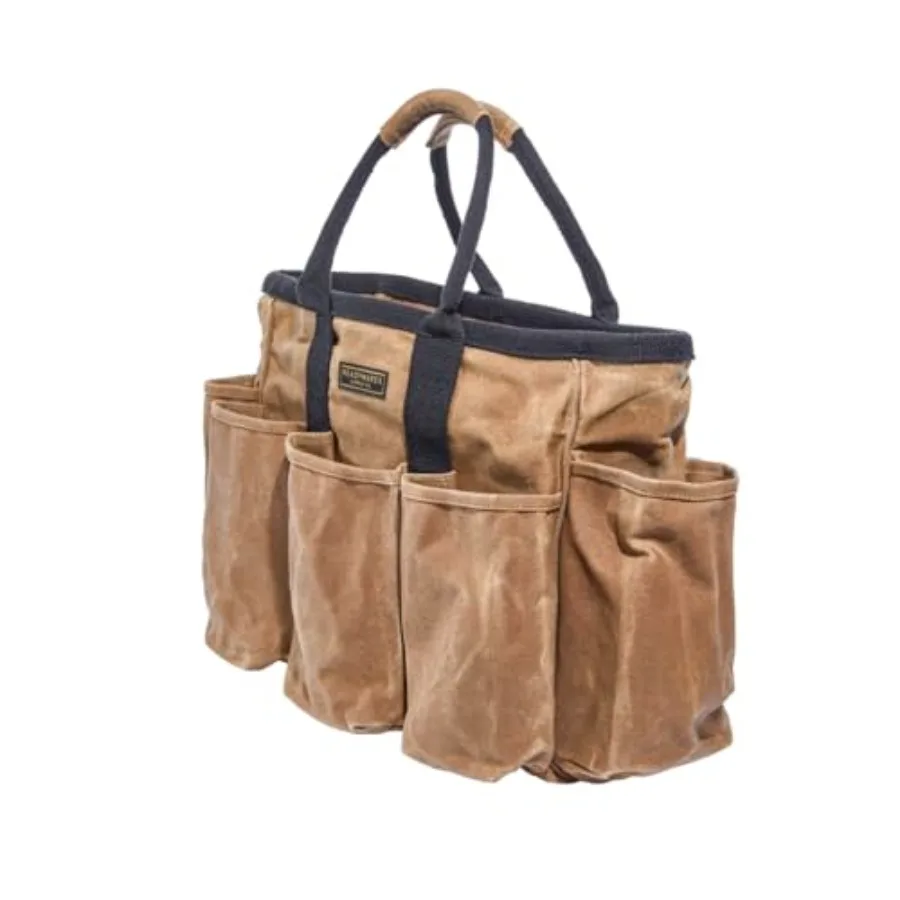 14 حقيبة إمداد قماش مشمع لأدوات الحدائق ومنظم التنظيف وحقيبة تخزين متعددة الاستخدامات مع جيوب باللون البني الثقيل Du #3