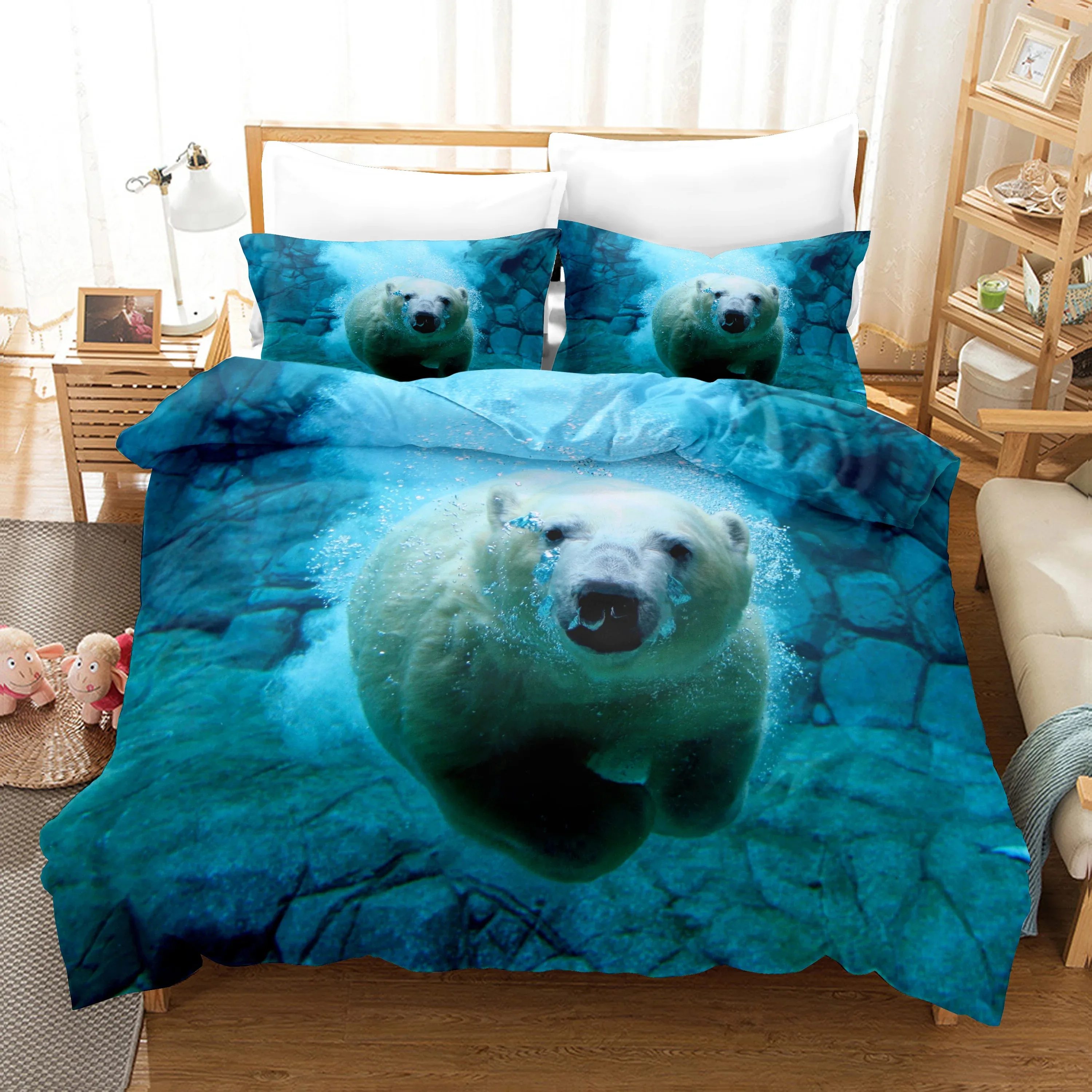 

Animal Bed linen Cute Bear Pattern King Queen Size Cute Comforter Set With Pillowcases High Quality Home Textiles