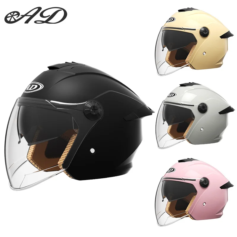 

AD Electric motorcycle helmet for men and women, warm autumn and winter, double mirror half helmet, suitable for all seasons