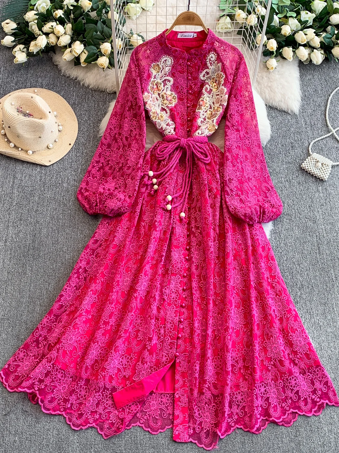 

Элегантное вечернее платье с вышивкой и бисером, воротником-стойкой, женское, приталенное, с завышенной талией, длинными рукавами, А-силуэт, Fairy T Ele