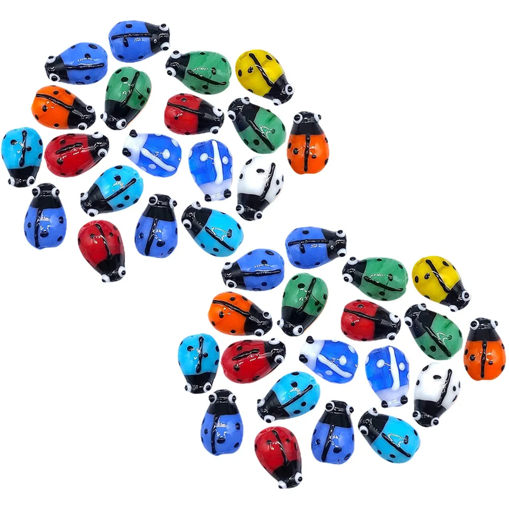 

50 Pcs Ladybug Glass Beads for DIY Jewelry Making Handmade Craft Decoration Insect Figurine Ornamental Charms Stylish Accessory