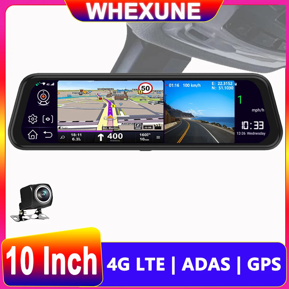 

10" Car Rearview Mirror Dash Cam 4G Android 8.1 GPS Navigation Bluetooth WiFi Video Camera Recorder Remote Monitor DVR FHD 1080P