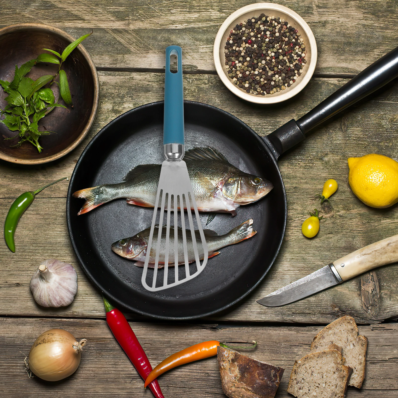 

2pcs Stainless Steel Fried Fish Spatula Oil Draining Kitchen Gadget Grilling Turner Flip Eggs Cooking Tool For Fish