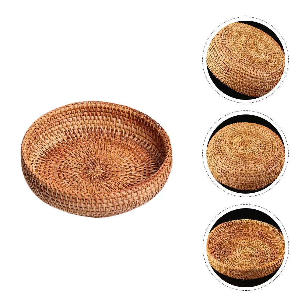 

Fruit Snack Handmade Rattan Weaving Round Storage Basket For Kitchen Home Hotel Organization Multi-Purpose Woven Plastic Basket