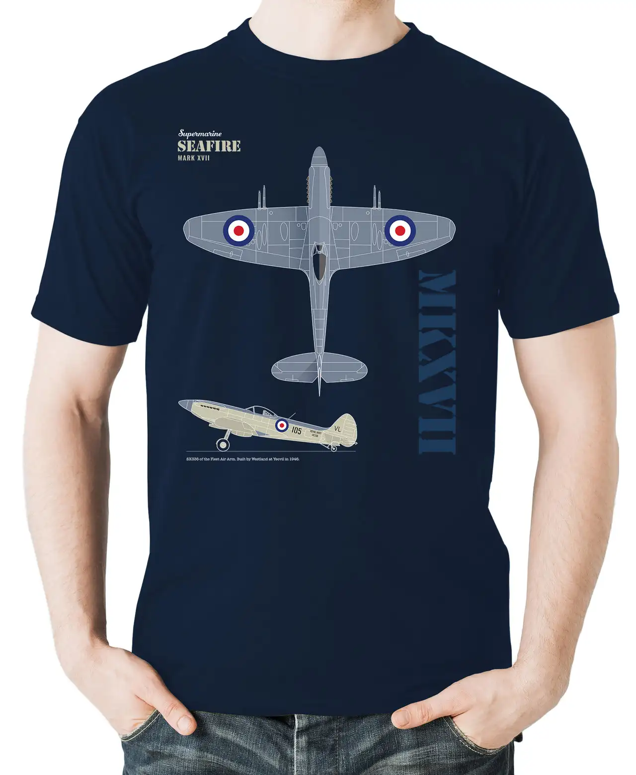 RAF Supermarine Seafire MK XVII Spitfire Fighter T-Shirt 100% Cotton O-Neck Summer Short Sleeve Casual Mens T-shirt