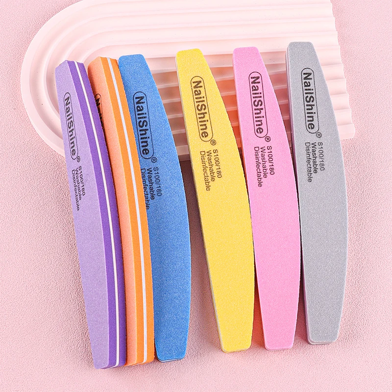 60 قطعة ملفات الأظافر الإسفنج 100/180 حصى القمر تصميم عازلة كتلة مزدوجة الجانب الملفات لأدوات رغوة الملونة للإصبع #6