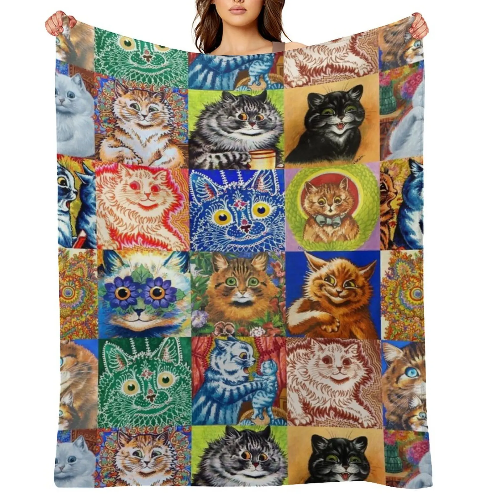 

HD LOUIS WAIN - Cats Throw Blanket Flannels Summer Beddings Soft Plush Plaid funny gift Blankets