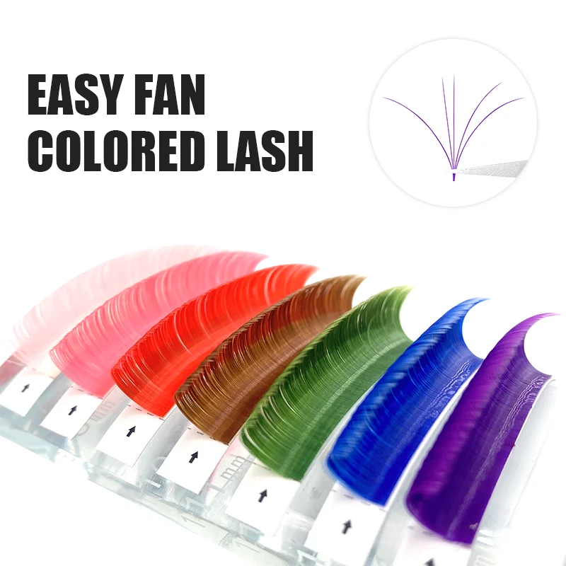 NATUHANA Easy Fan Colored Eyelashes Auto Fan Fast Fanning Fake Lashes PBT Mink Rainbow False Eyelash Extension for Makeup