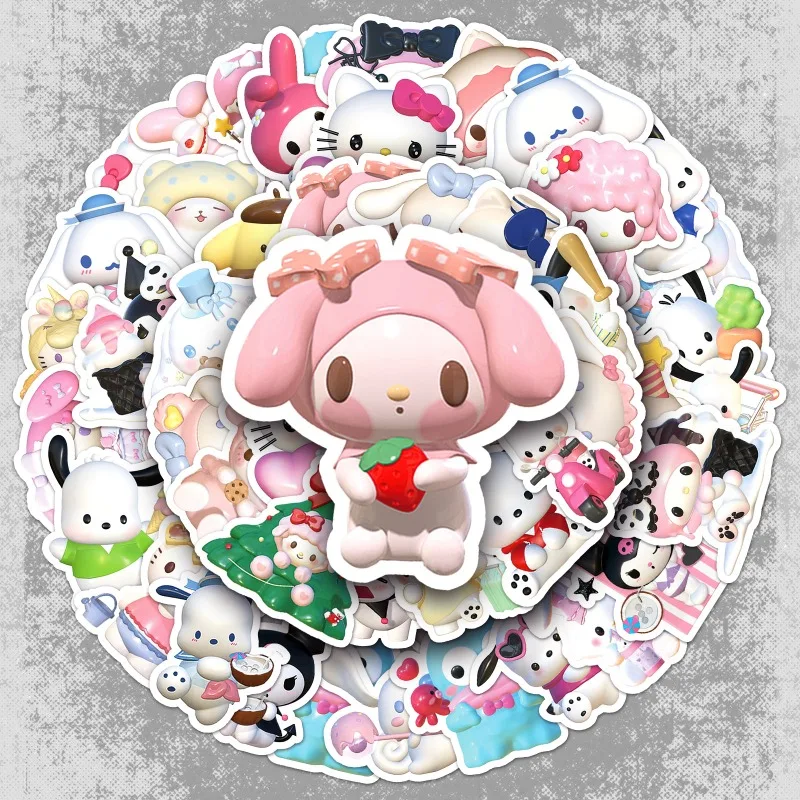 50PCS Kawaii 3D Sanrio Stickers Hello Kitty Pochacco Decals DIY Toy for Kids Fridge Phone Notebook PVC Waterproof Graffiti