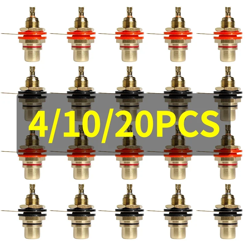 4/10/20Pcs Brass Gold Plated RCA Plug & Jack Set  Premium Audio Signal Connectors -for Preamp, DIY, Home Theater