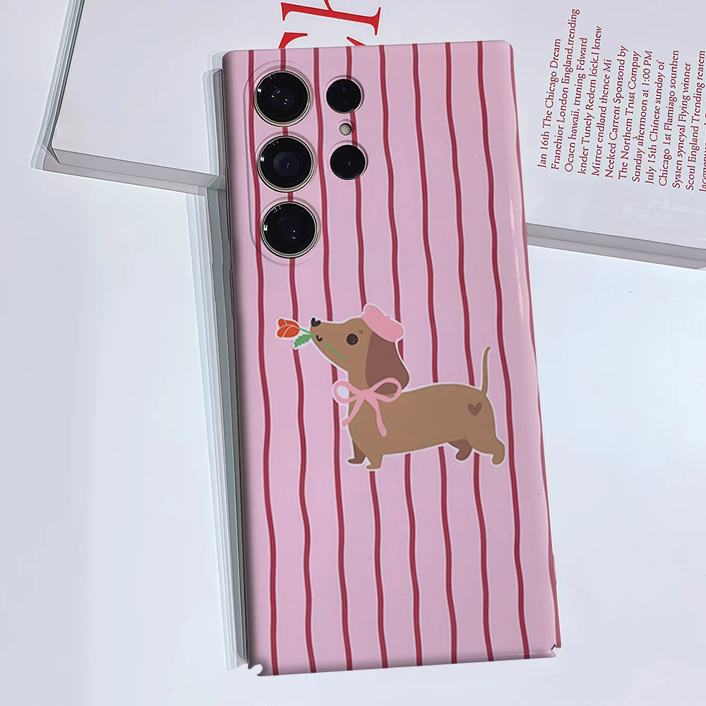 Dachshund Rose Beret Pink Luxury Fashion Full Lens Protective Case for Samsung Galaxy S26 S25 S24 A56 A36 Plus Ultra