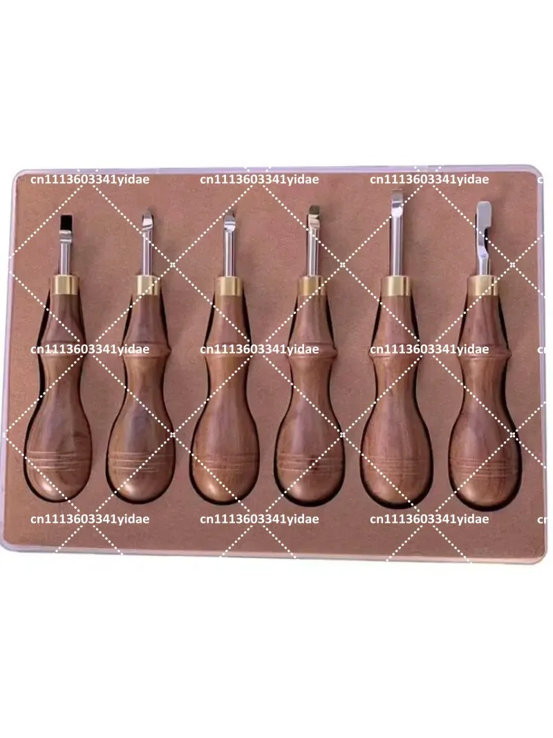 6-Piece Caseback Pry Opener Lever Tool Set with Wood Handle and Assorted Blades