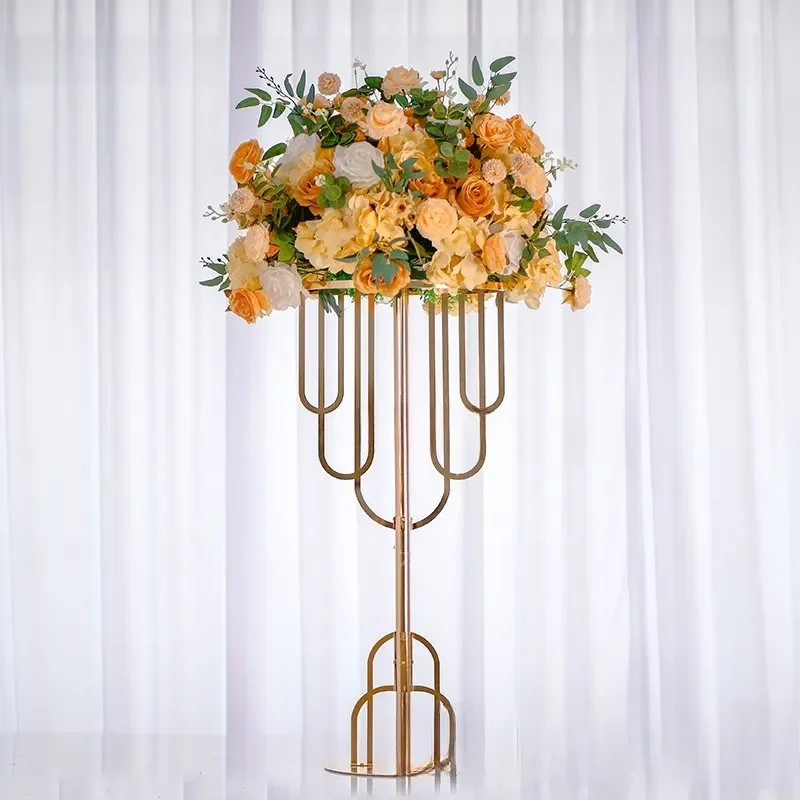 Gold Plated Wrought Iron Flower Stand Wedding Centerpiece Table Decoration Elegant Metal Floral Display Rack for Party Event