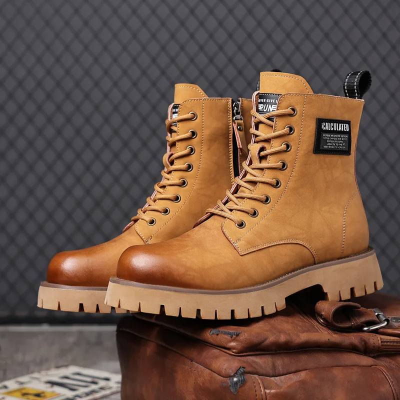 

New Leather Ankle Boots Classic Man Motorcycle Botas Handmade High Top Male Sneakers Stylish Casual Leather Men Cowboy Boots